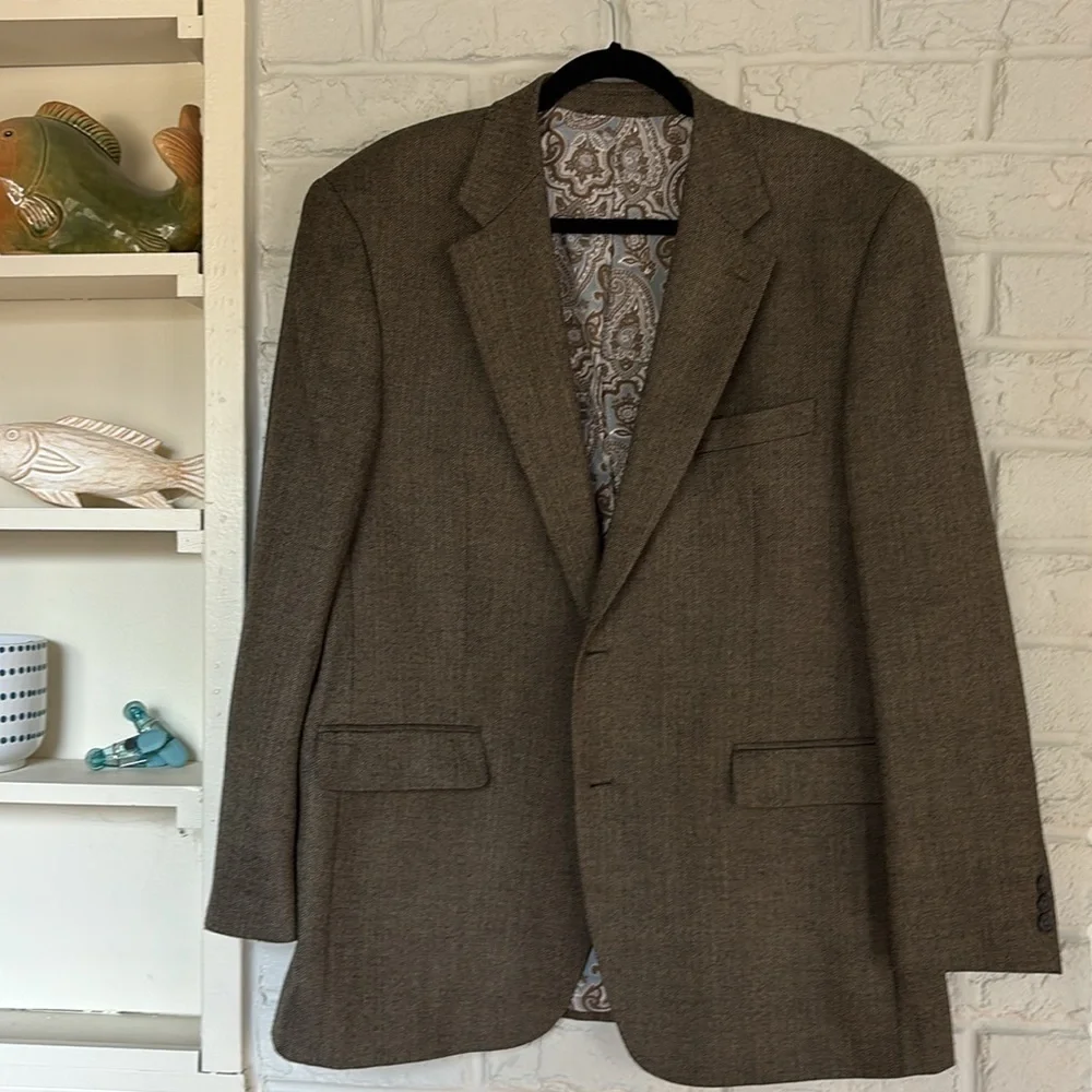 Alan Flusser Herringbone Wool Cashmere Blend Sport Coat 44R